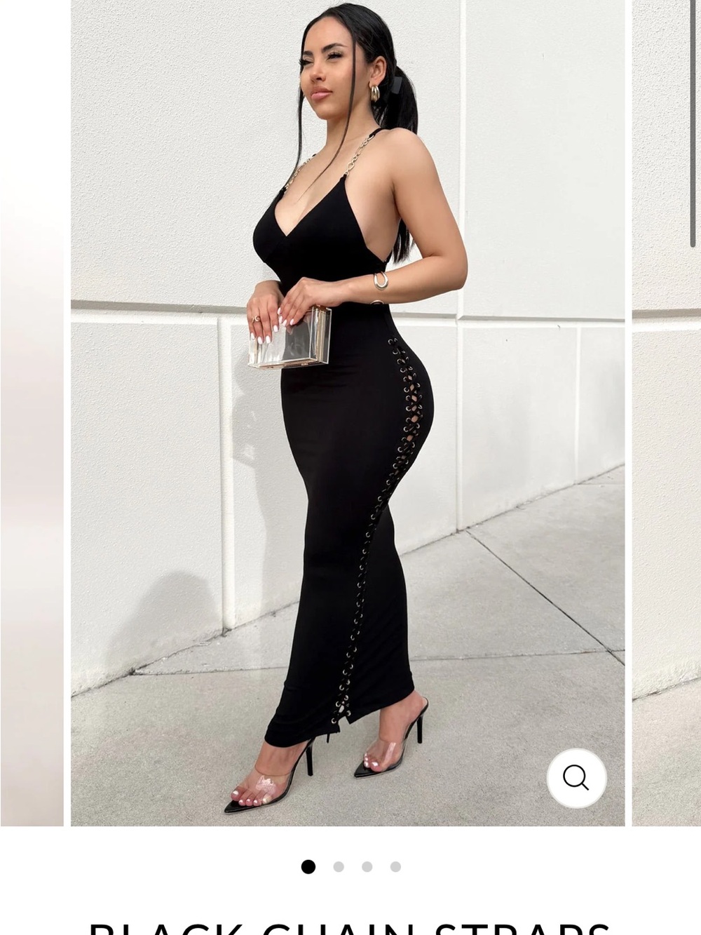 Hot Miami Styles Black Chain-Strap Midi Dress